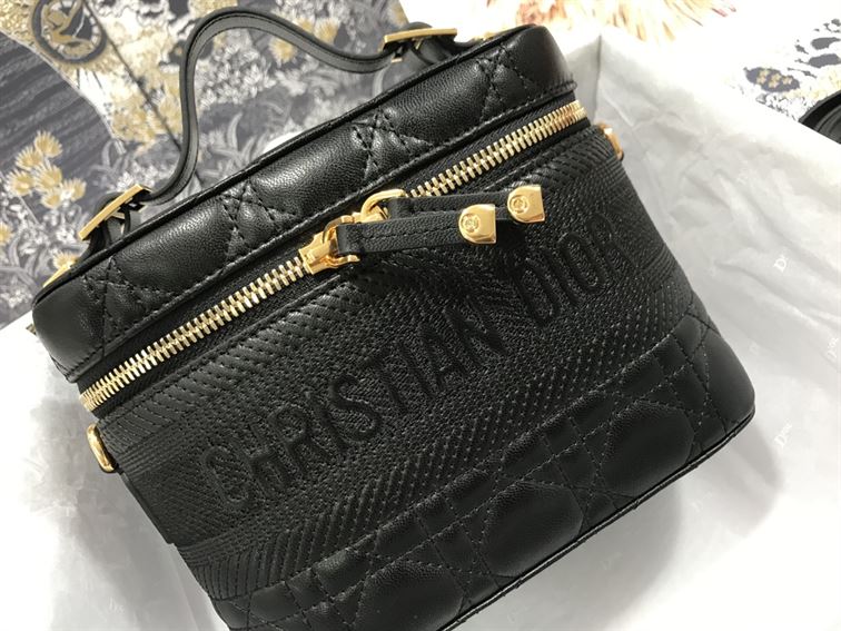 DIOR SMALL DIORTRAVEL VANITY CASE BLACK CANNAGE LAMBSKIN – DOB123