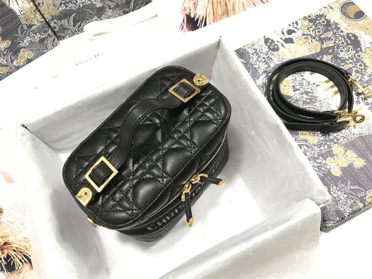 DIOR SMALL DIORTRAVEL VANITY CASE BLACK CANNAGE LAMBSKIN – DOB123