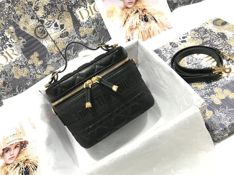 DIOR SMALL DIORTRAVEL VANITY CASE BLACK CANNAGE LAMBSKIN – DOB123