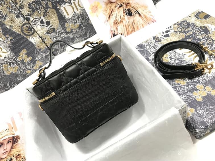 DIOR SMALL DIORTRAVEL VANITY CASE BLACK CANNAGE LAMBSKIN – DOB123