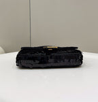FENDI BAGUETTE BLACK SEQUIN AND LEATHER BAG – F003
