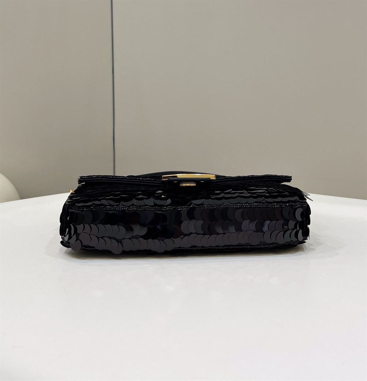 FENDI BAGUETTE BLACK SEQUIN AND LEATHER BAG – F003