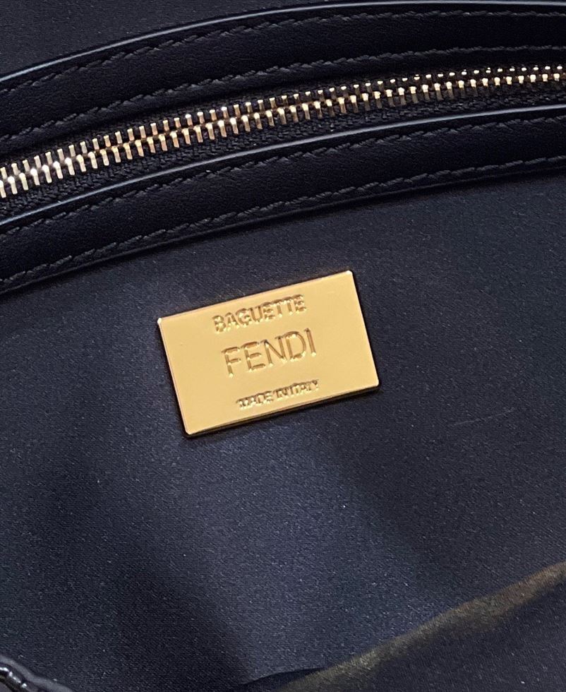 FENDI BAGUETTE BLACK SEQUIN AND LEATHER BAG – F003