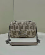 FENDI BAGUETTE CHAIN MIDI DARK GREY FF TAPESTRY FABRIC BAG – F026