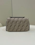FENDI BAGUETTE CHAIN MIDI DARK GREY FF TAPESTRY FABRIC BAG – F026