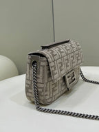 FENDI BAGUETTE CHAIN MIDI DARK GREY FF TAPESTRY FABRIC BAG – F026