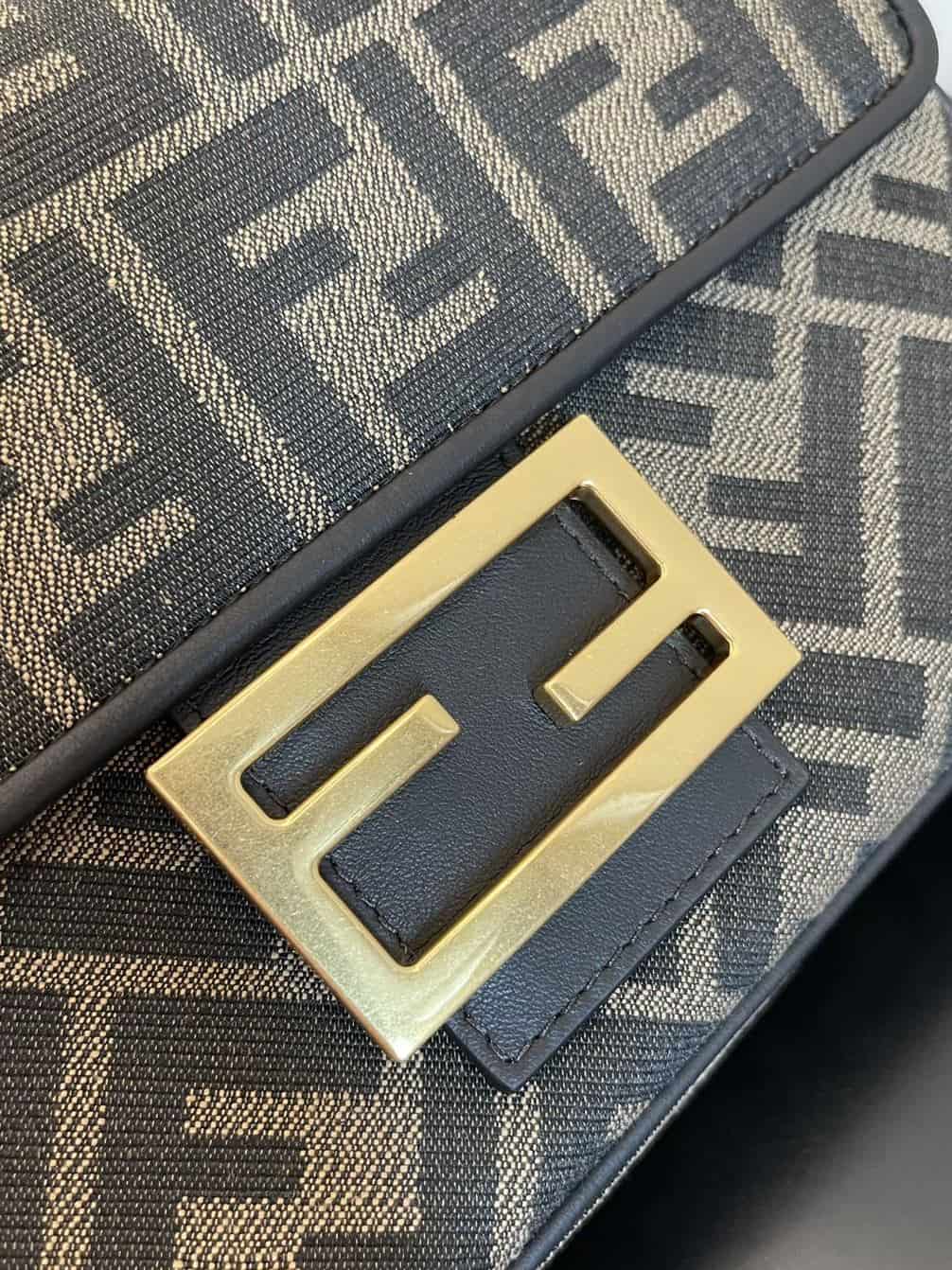 FENDI BAGUETTE CHAIN MIDI JACQUARD FF FABRIC BAG – F002
