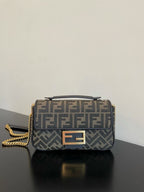 FENDI BAGUETTE CHAIN MIDI JACQUARD FF FABRIC BAG – F002