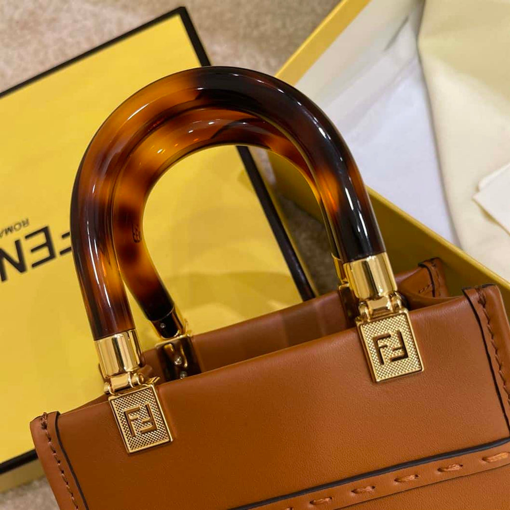 FENDI MINI SUNSHINE SHOPPER BROWN LEATHER MINI BAG – F010