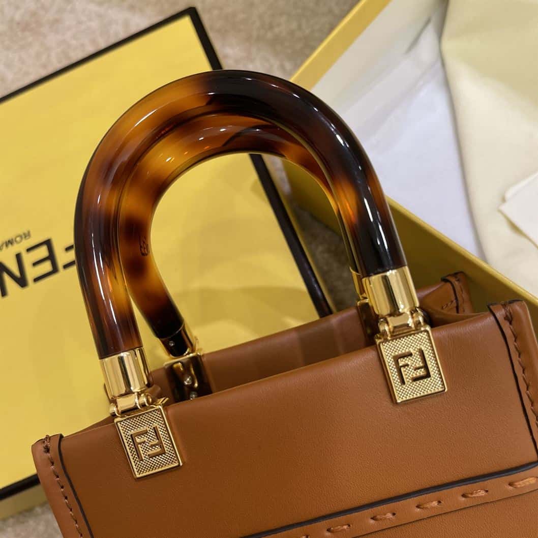 FENDI MINI SUNSHINE SHOPPER BROWN LEATHER MINI BAG – F010