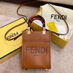 FENDI MINI SUNSHINE SHOPPER BROWN LEATHER MINI BAG – F010
