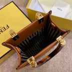 FENDI MINI SUNSHINE SHOPPER BROWN LEATHER MINI BAG – F010