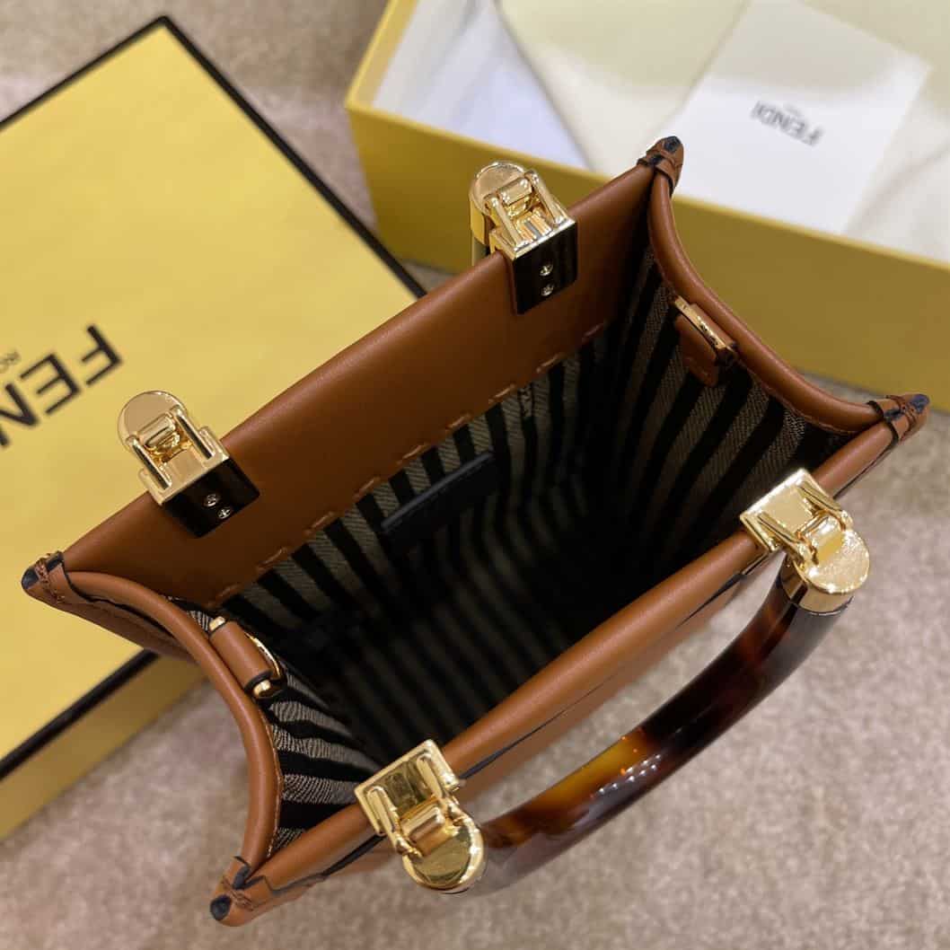 FENDI MINI SUNSHINE SHOPPER BROWN LEATHER MINI BAG – F010