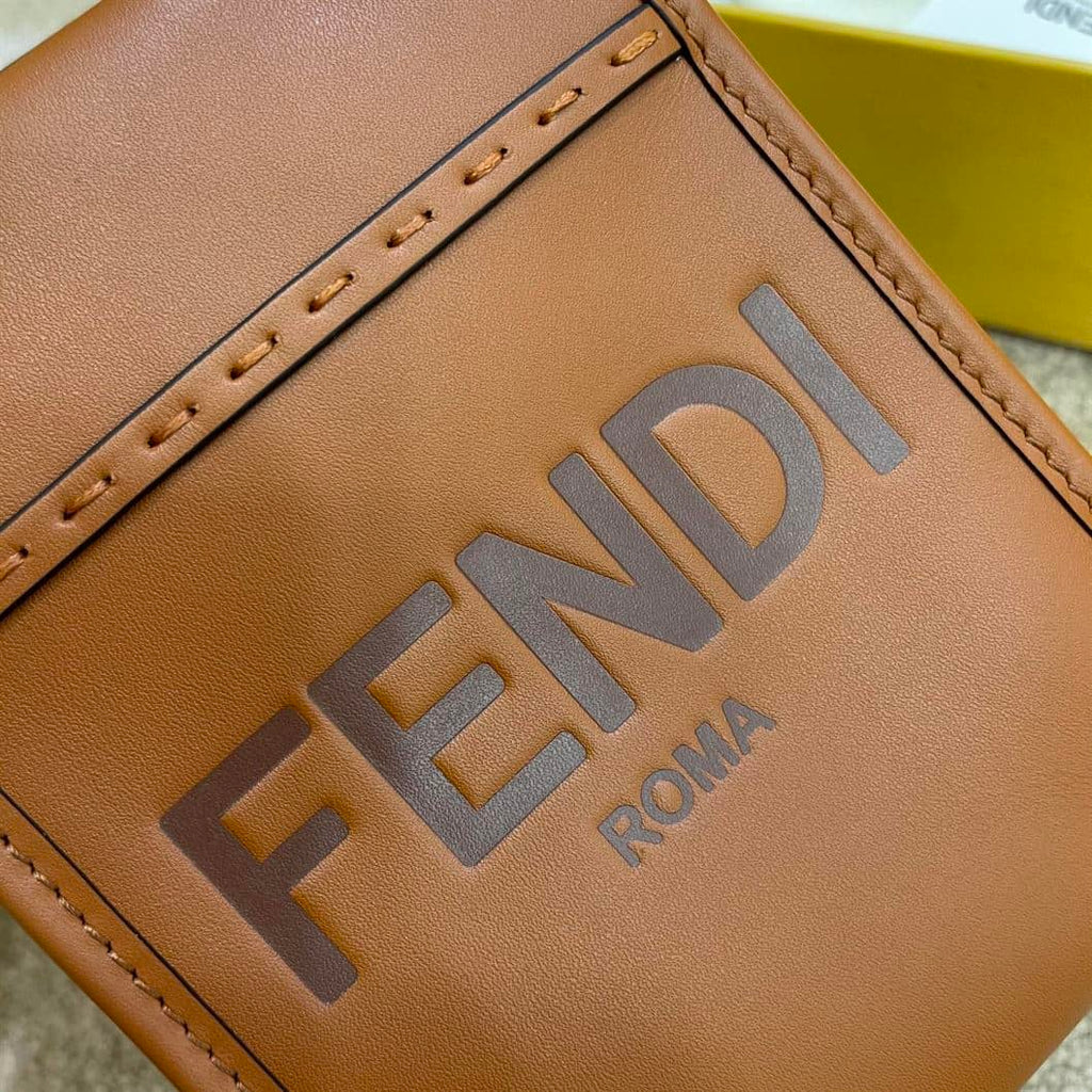 FENDI MINI SUNSHINE SHOPPER BROWN LEATHER MINI BAG – F010