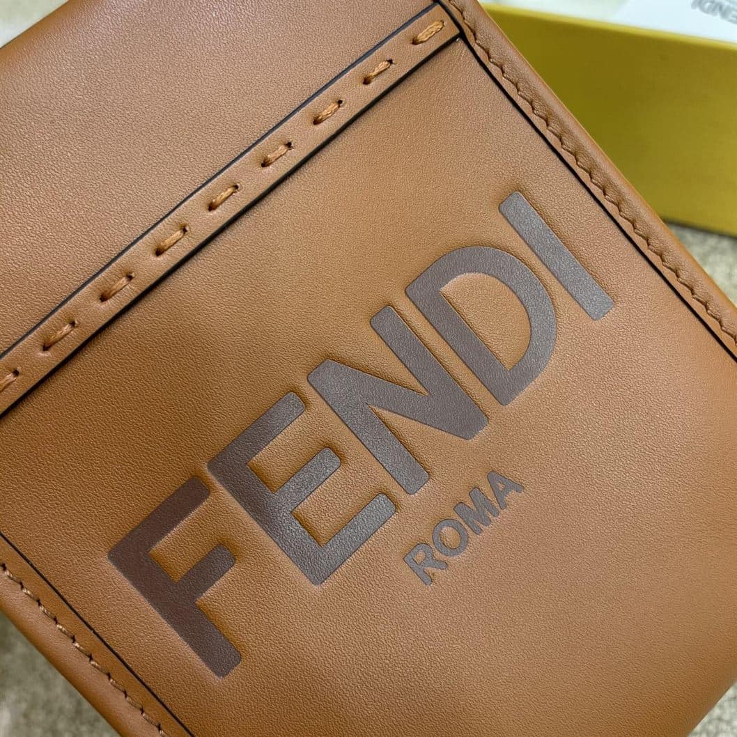FENDI MINI SUNSHINE SHOPPER BROWN LEATHER MINI BAG – F010