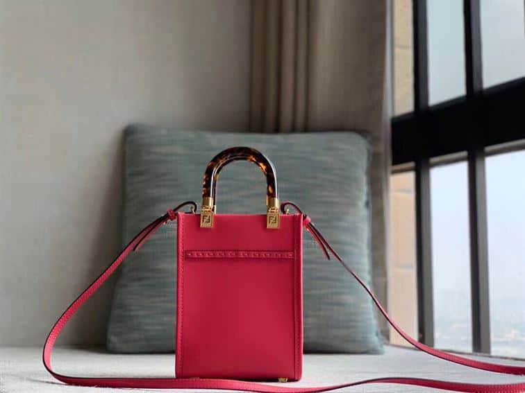 FENDI MINI SUNSHINE SHOPPER FUCHSIA LEATHER MINI BAG – F009