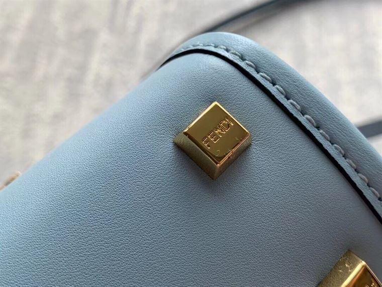 FENDI MINI SUNSHINE SHOPPER LIGHT BLUE LEATHER MINI BAG – F011