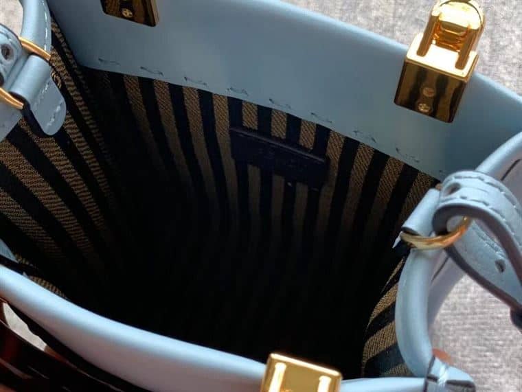 FENDI MINI SUNSHINE SHOPPER LIGHT BLUE LEATHER MINI BAG – F011