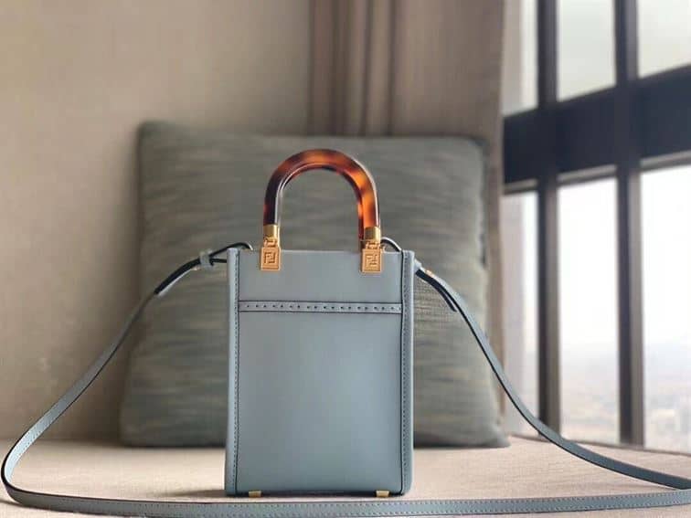 FENDI MINI SUNSHINE SHOPPER LIGHT BLUE LEATHER MINI BAG – F011