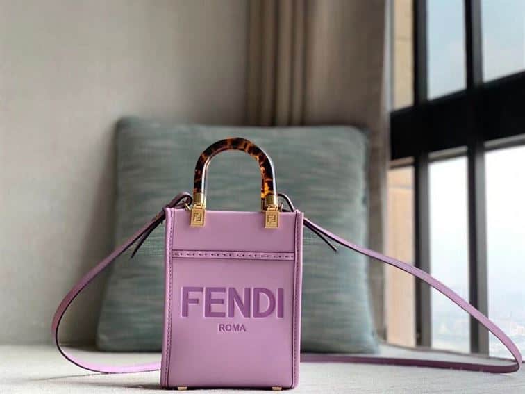 FENDI MINI SUNSHINE SHOPPER LILAC LEATHER MINI BAG – F014