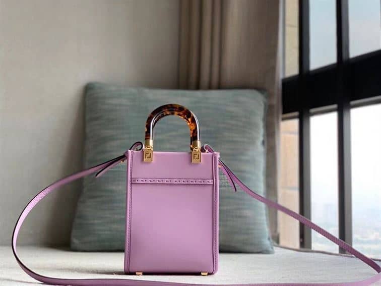 FENDI MINI SUNSHINE SHOPPER LILAC LEATHER MINI BAG – F014