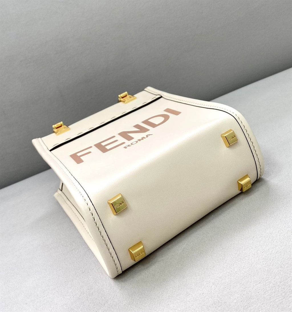FENDI MINI SUNSHINE SHOPPER WHITE LEATHER MINI BAG – F012