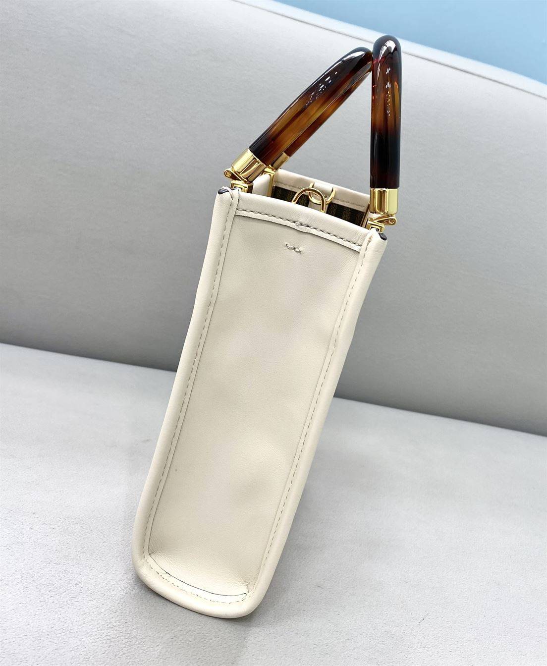 FENDI MINI SUNSHINE SHOPPER WHITE LEATHER MINI BAG – F012