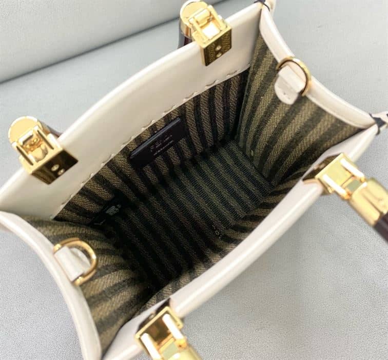 FENDI MINI SUNSHINE SHOPPER WHITE LEATHER MINI BAG – F012