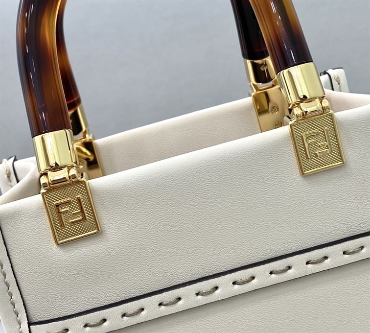 FENDI MINI SUNSHINE SHOPPER WHITE LEATHER MINI BAG – F012