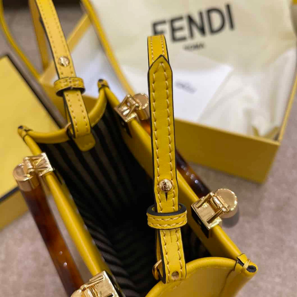 FENDI MINI SUNSHINE SHOPPER YELLOW LEATHER MINI BAG – F013
