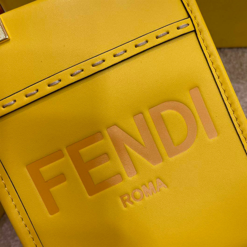 FENDI MINI SUNSHINE SHOPPER YELLOW LEATHER MINI BAG – F013