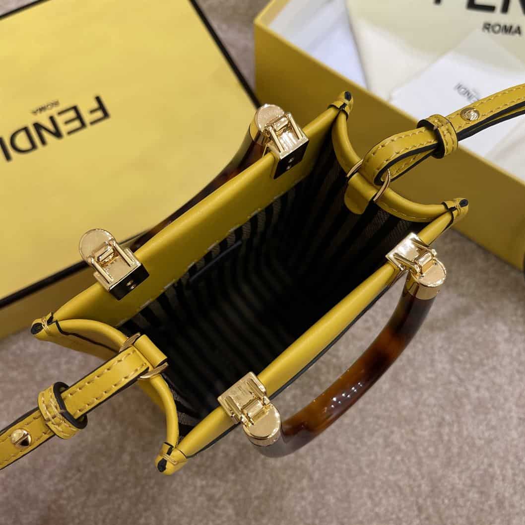 FENDI MINI SUNSHINE SHOPPER YELLOW LEATHER MINI BAG – F013