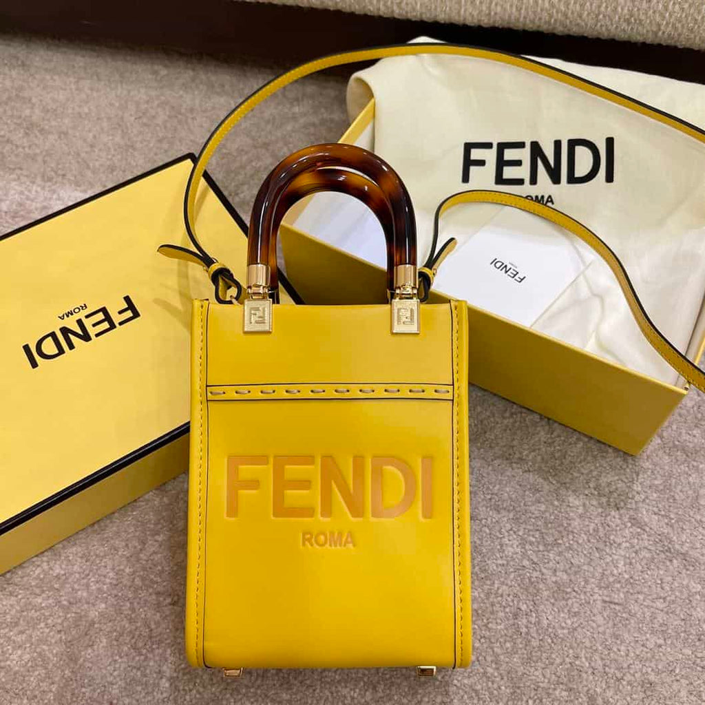 FENDI MINI SUNSHINE SHOPPER YELLOW LEATHER MINI BAG – F013