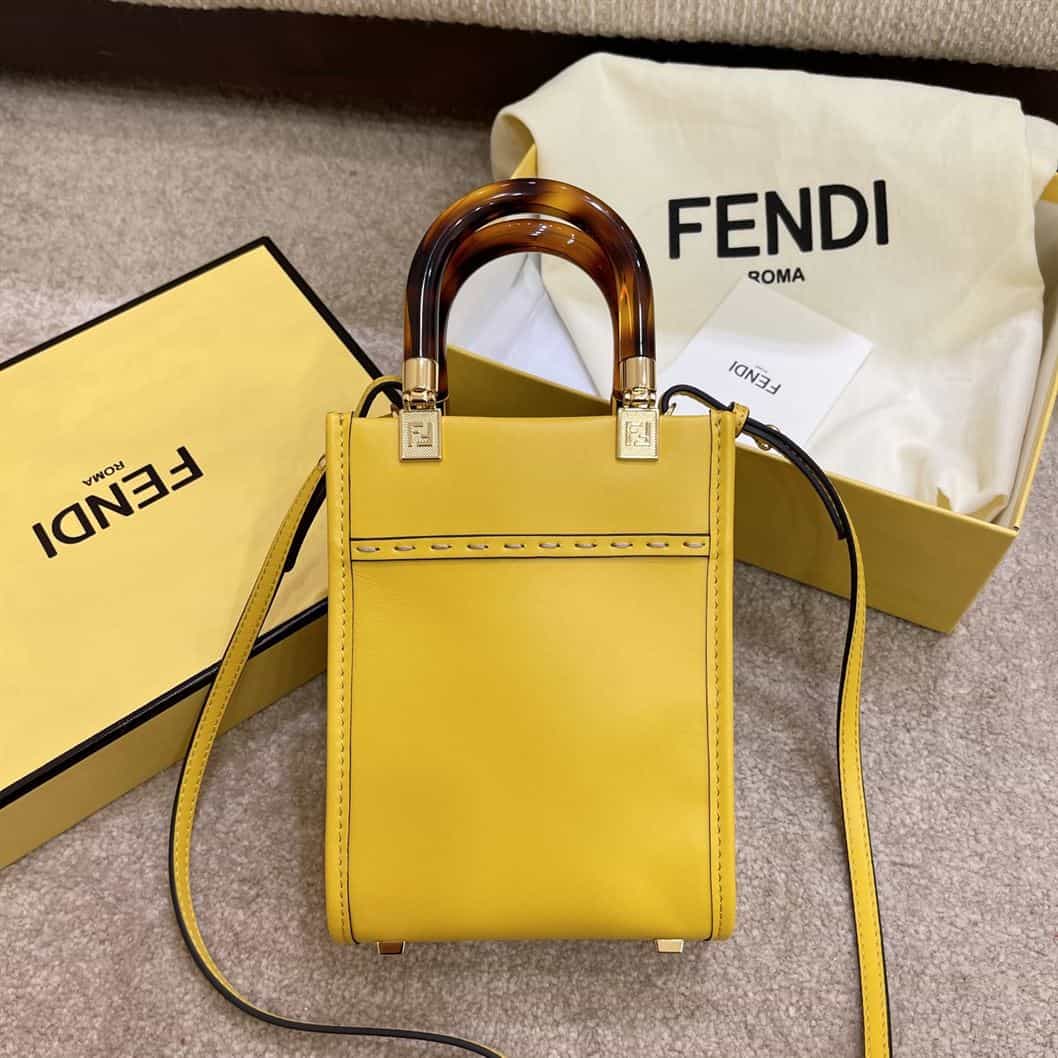 FENDI MINI SUNSHINE SHOPPER YELLOW LEATHER MINI BAG – F013
