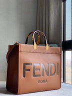 FENDI SUNSHINE MEDIUM BROWN LEATHER SHOPPER – F018