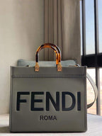 FENDI SUNSHINE MEDIUM GREY LEATHER SHOPPER – F019