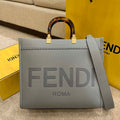FENDI SUNSHINE MEDIUM GREY LEATHER SHOPPER BAG – F016