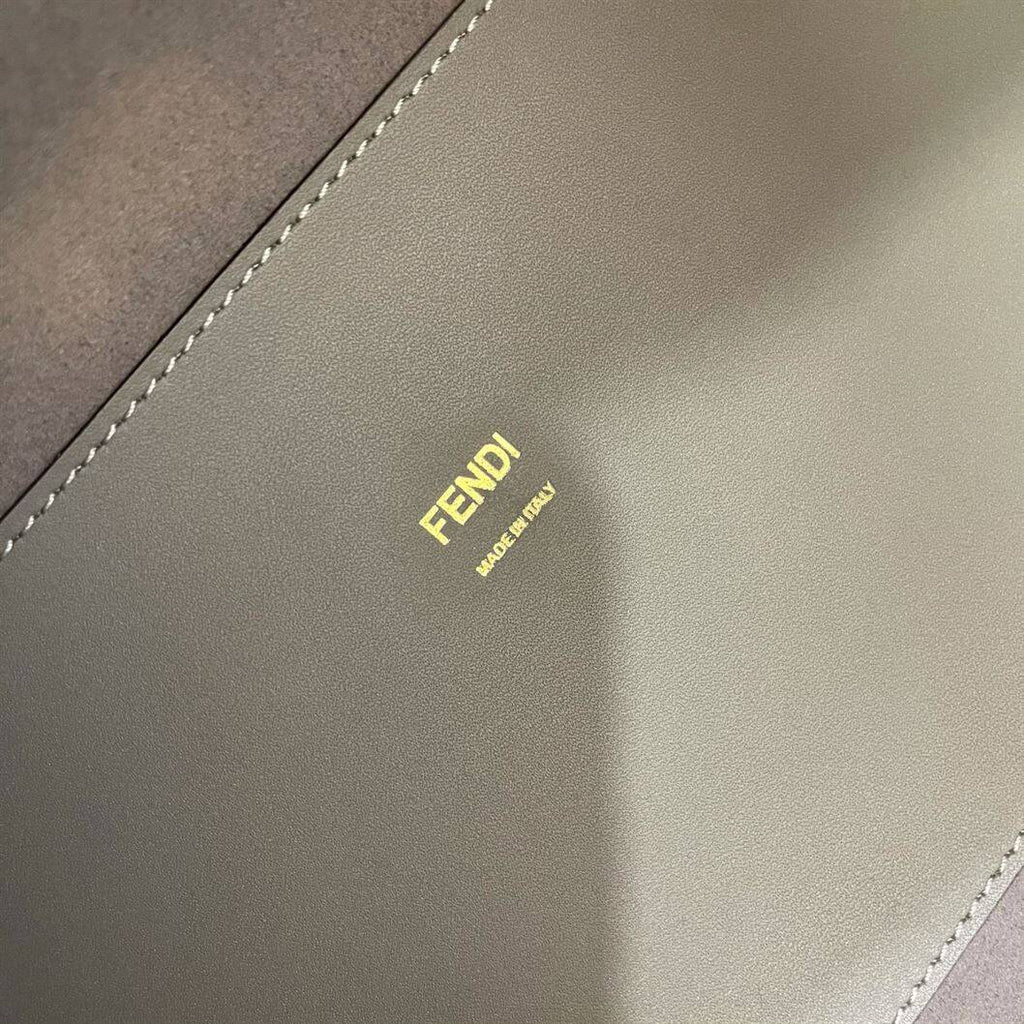 FENDI SUNSHINE MEDIUM GREY LEATHER SHOPPER BAG – F016