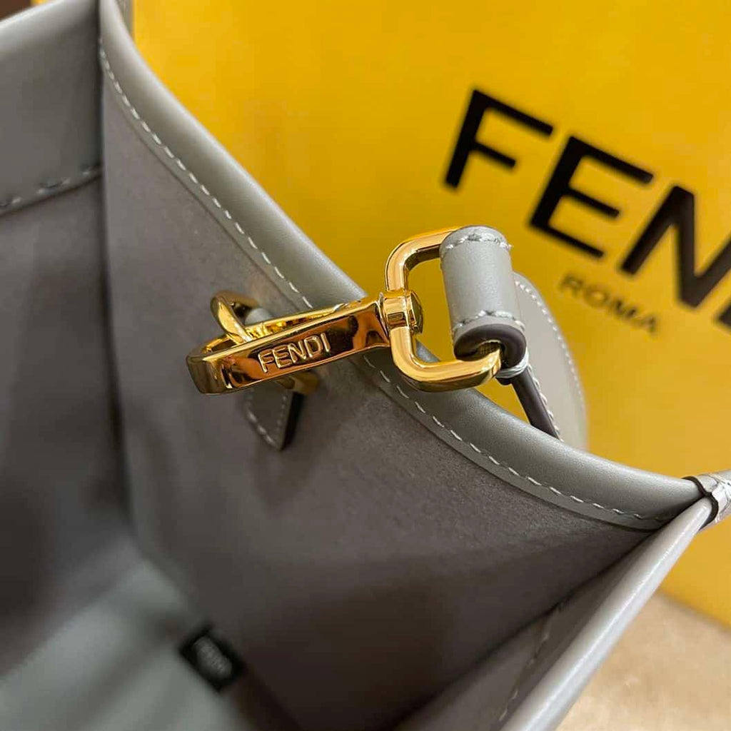 FENDI SUNSHINE MEDIUM GREY LEATHER SHOPPER BAG – F016