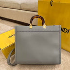 FENDI SUNSHINE MEDIUM GREY LEATHER SHOPPER BAG – F016