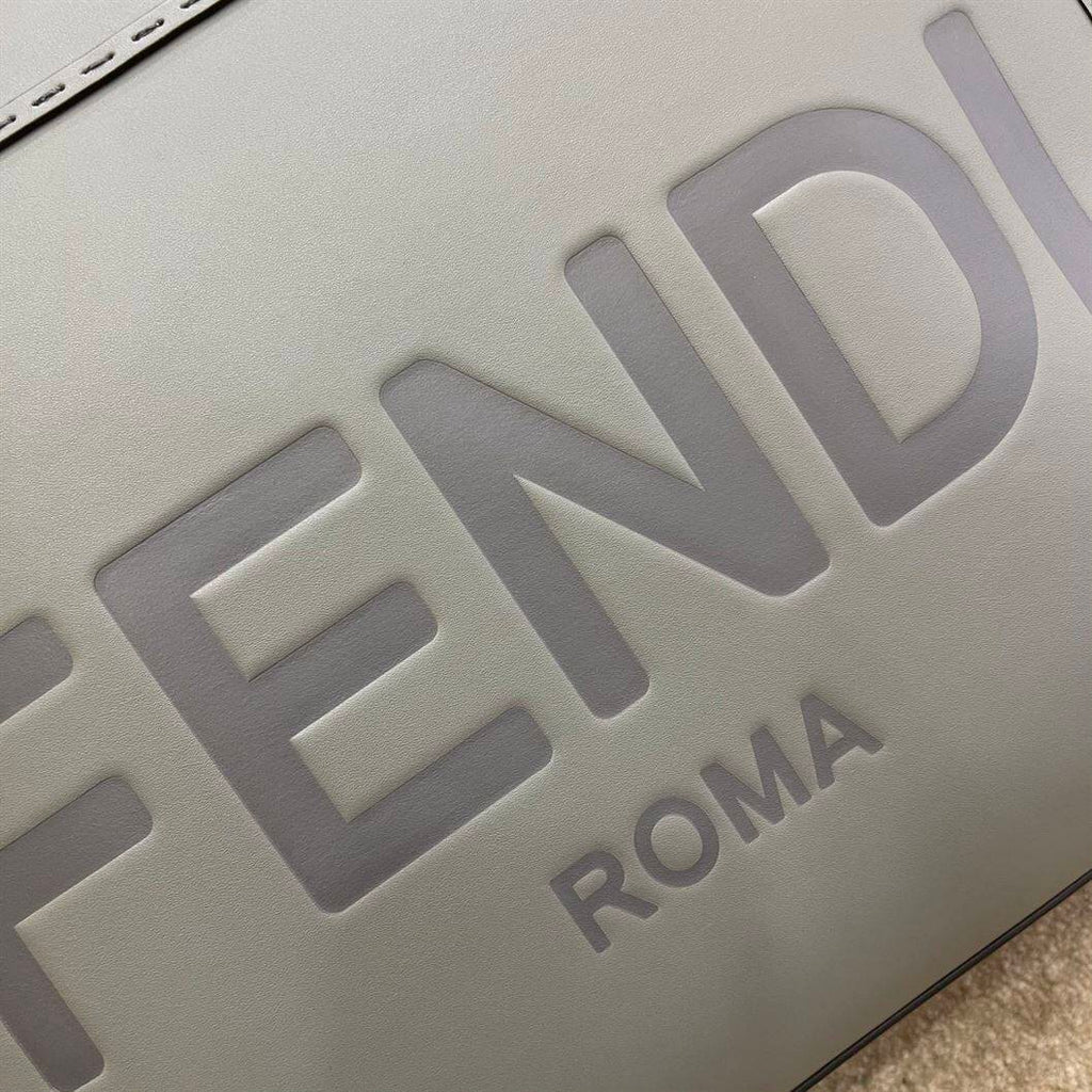 FENDI SUNSHINE MEDIUM GREY LEATHER SHOPPER BAG – F016