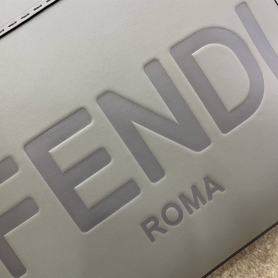 FENDI SUNSHINE MEDIUM GREY LEATHER SHOPPER BAG – F016