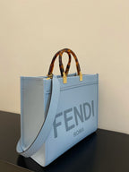 FENDI SUNSHINE MEDIUM LIGHT BLUE LEATHER SHOPPER – F021