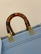 FENDI SUNSHINE MEDIUM LIGHT BLUE LEATHER SHOPPER – F021