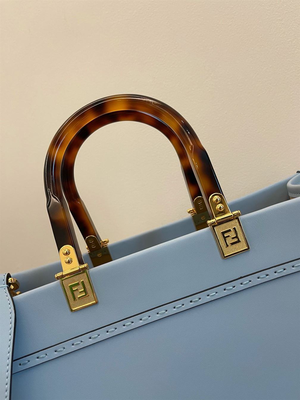 FENDI SUNSHINE MEDIUM LIGHT BLUE LEATHER SHOPPER – F021