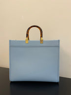 FENDI SUNSHINE MEDIUM LIGHT BLUE LEATHER SHOPPER – F021