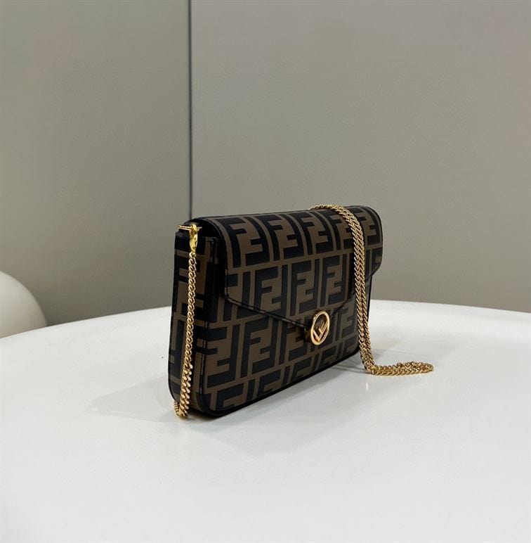 FENDI WALLET ON CHAIN WITH POUCHES BROWN LEATHER MINI BAG – F056
