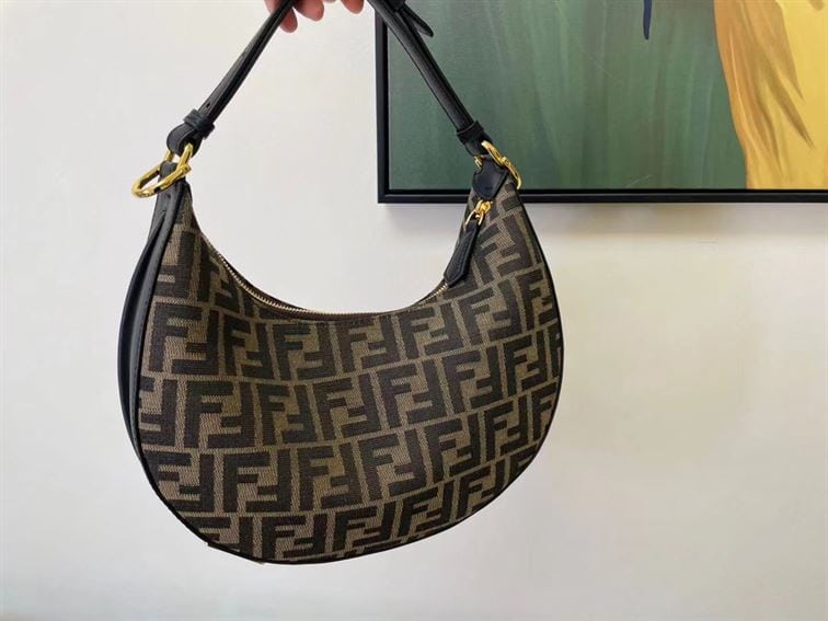 FENDIGRAPHY SMALL BROWN FF FABRIC BAG – F023
