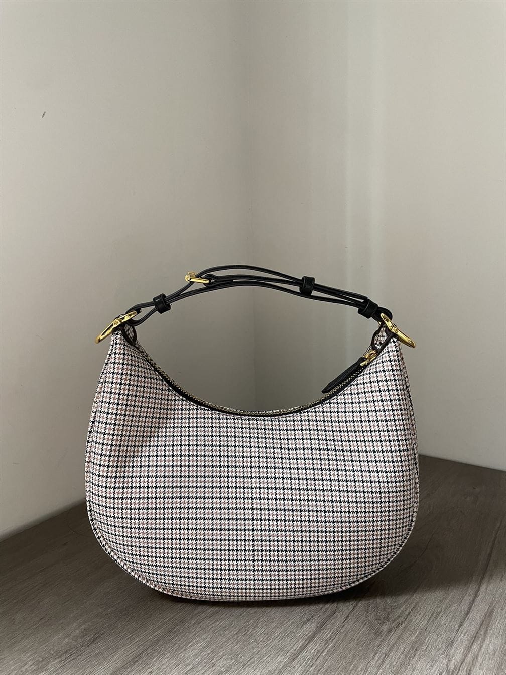 FENDIGRAPHY SMALL BROWN HOUNDSTOOTH WOOL BAG – F025