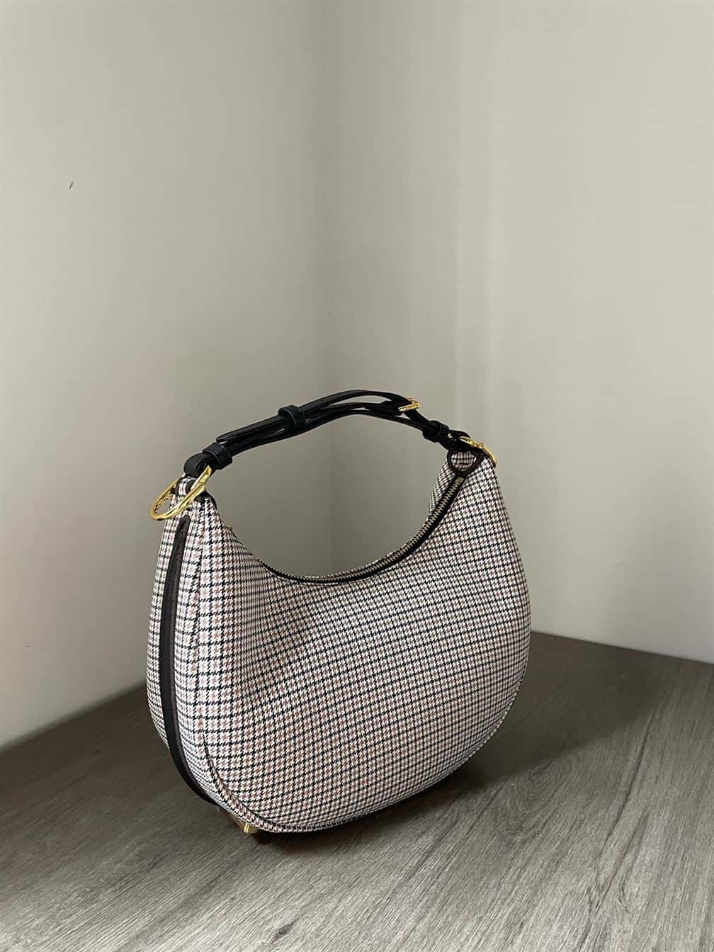 FENDIGRAPHY SMALL BROWN HOUNDSTOOTH WOOL BAG – F025